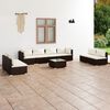 vidaXL Set Divani da Giardino 9 pz con Cuscini in Polyrattan Marrone