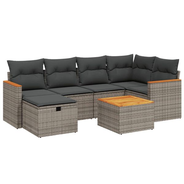 vidaXL Set Divani da Giardino 7 pz con Cuscini Grigio in Polyrattan