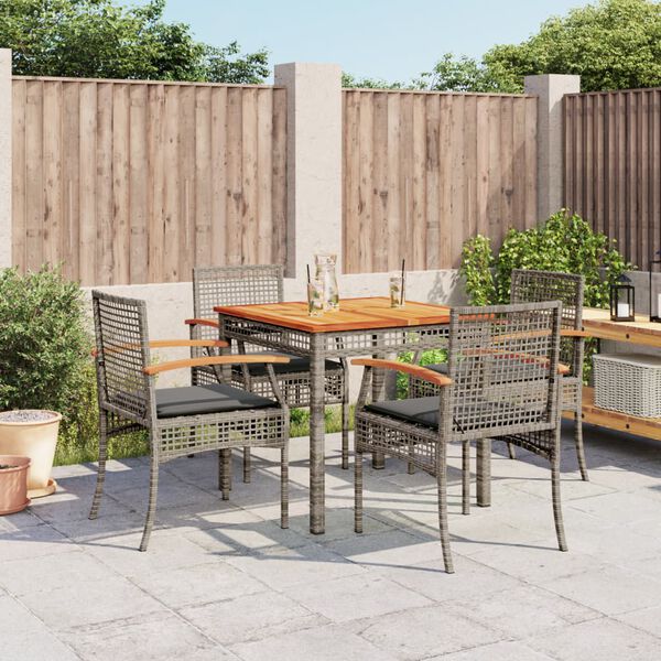vidaXL Set da Pranzo da Giardino 5 pz con Cuscini in Polyrattan Grigio