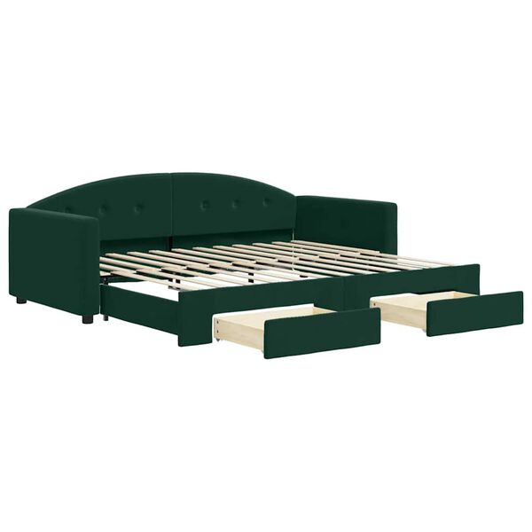 vidaXL Divano Letto Estraibile Cassetti Verde Scuro 90x200cm Velluto