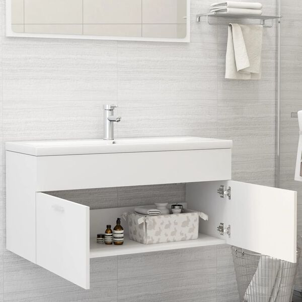 vidaXL Mobile Lavabo Bianco 100x38,5x46 cm in Legno Multistrato