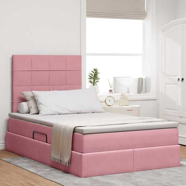 vidaXL Letto con contenitore e materasso Rosa 120 x 200 cm Velluto