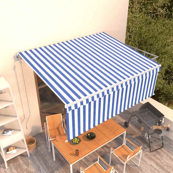 vidaXL Tenda Sole Retrattile Automatica con Parasole 4x3m Blu Bianco