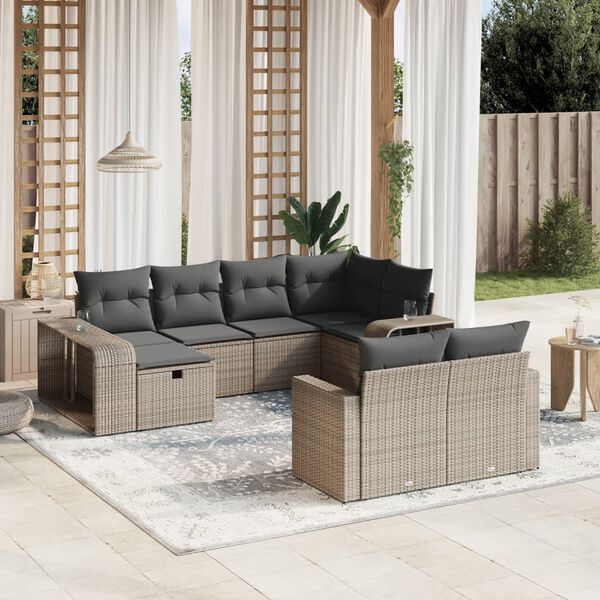 vidaXL Set Divano da Giardino 10 pz con Cuscini Grigio in Polyrattan