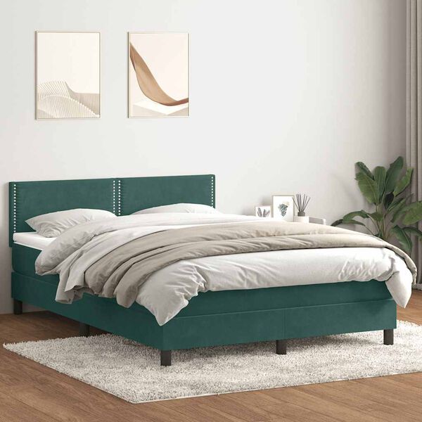 vidaXL Letto a Molle con Materasso e LED Verde Scuro 160x210 cm Velluto