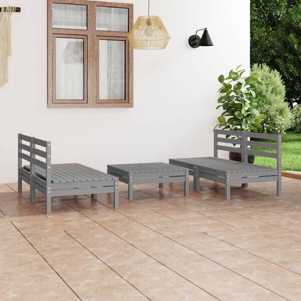 vidaXL Set Divani da Giardino 5 pz Grigio in Legno Massello di Pino