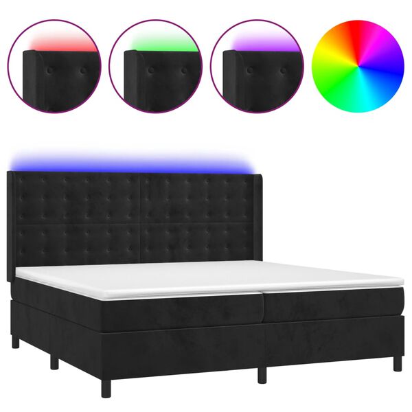 vidaXL Letto a Molle con Materasso e LED Nero 200x200 cm in Velluto
