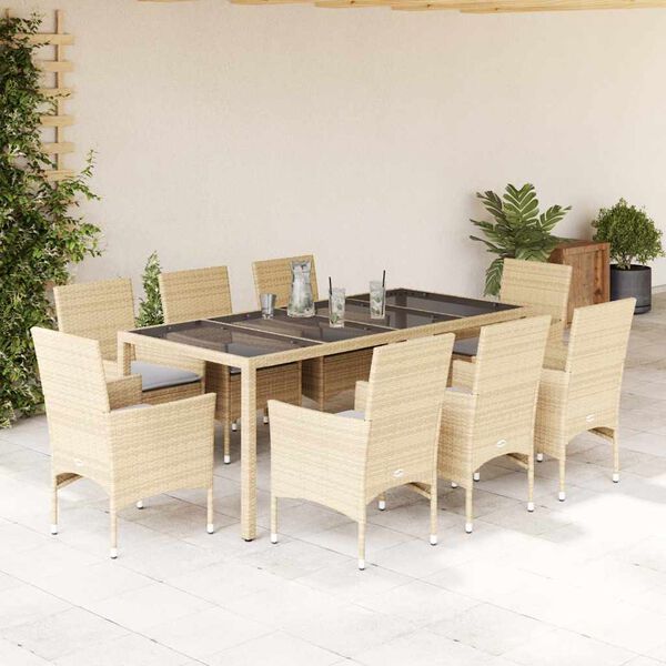 vidaXL Set da Pranzo da Giardino 9 pz con Cuscini Polyrattan e Vetro
