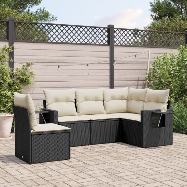 vidaXL Set Divani da Giardino 5 pz con Cuscini in Polyrattan Nero