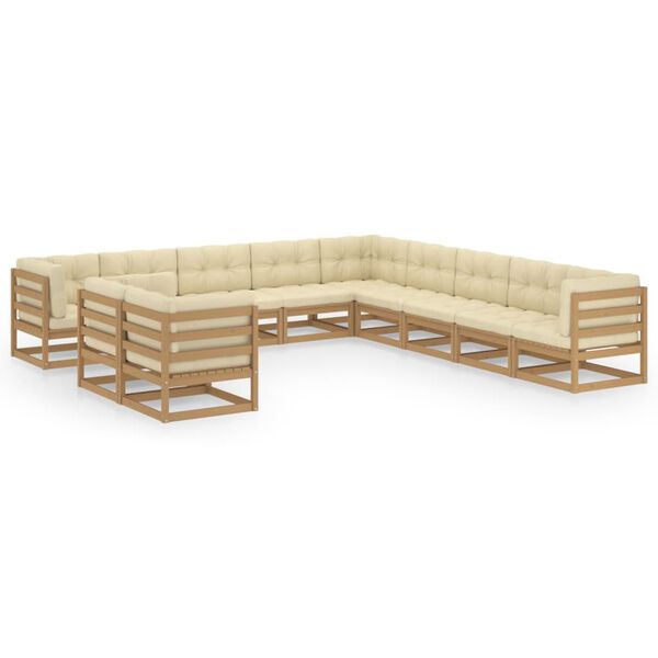 vidaXL Set Salotto Giardino e Cuscini 11 pz Legno Massello Pino Ambra