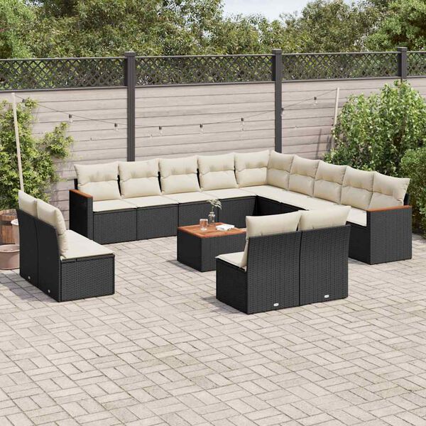 vidaXL Set Divani da Giardino 14pz con Cuscini in Polyrattan Nero
