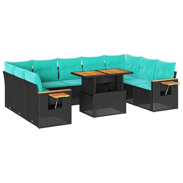 vidaXL Set Divani Giardino 10pz con Cuscini Nero in Polyrattan Acacia