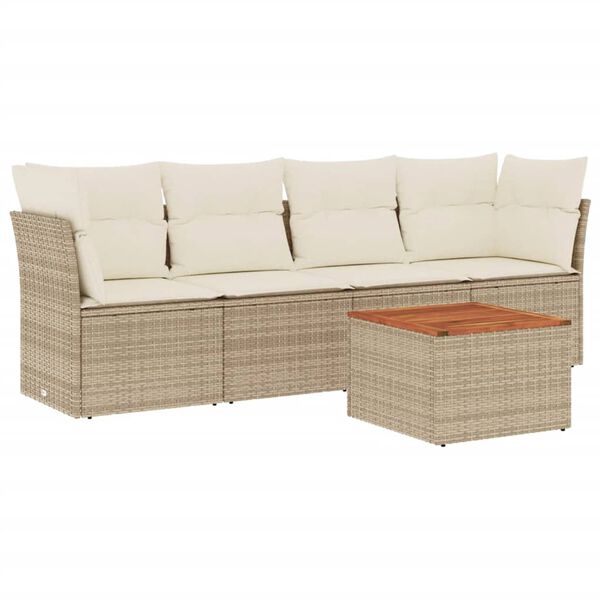 vidaXL Set Divano da Giardino 5 pz con Cuscini Beige in Polyrattan