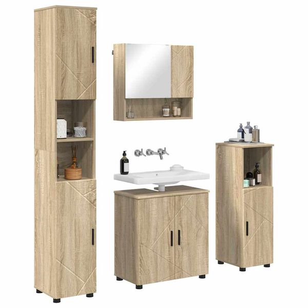 vidaXL Set di mobili per il bagno con porta 4 pcs Rovere Sonoma