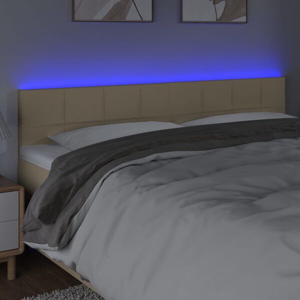 vidaXL Testiera a LED Crema 200x5x78/88 cm in Tessuto