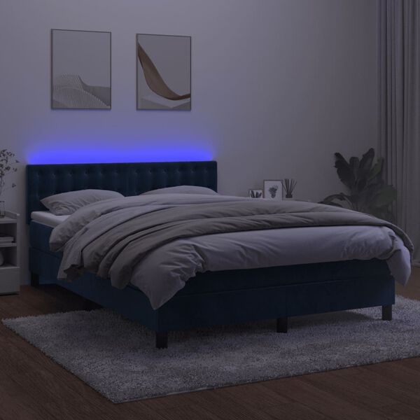 vidaXL Letto a Molle con Materasso e LED Blu Scuro 140x200 cm