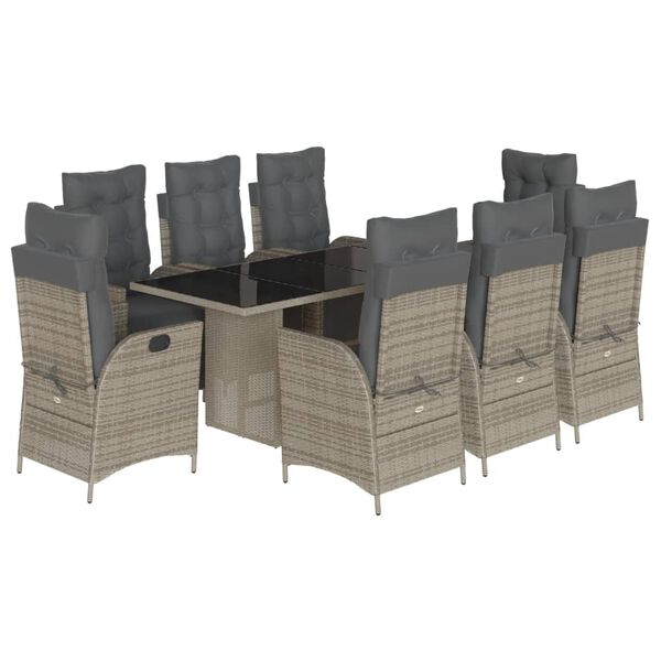 vidaXL Set da Pranzo da Giardino 9 pz con Cuscini in Polyrattan Grigio