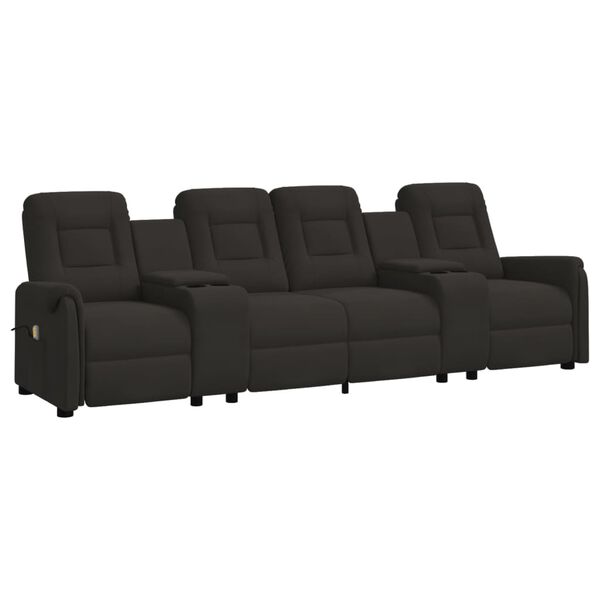 vidaXL Divano Massaggio Reclinabile a 4 Posti con Portabicchieri Nero