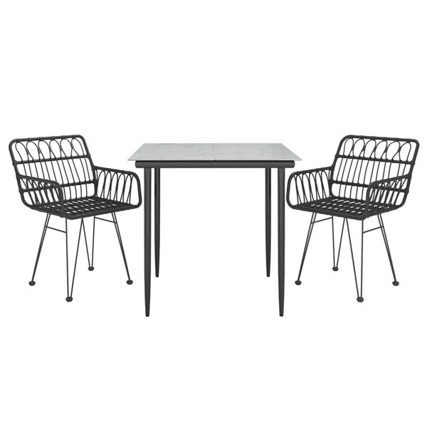 vidaXL Set da Pranzo da Giardino 3 pz Nero in Polyrattan