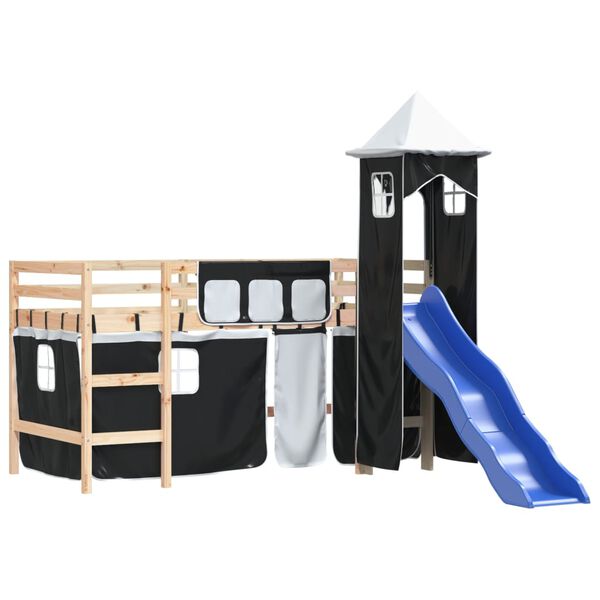 vidaXL Letto a Soppalco con Torre Bambini Bianco e Nero 80x200cm Pino