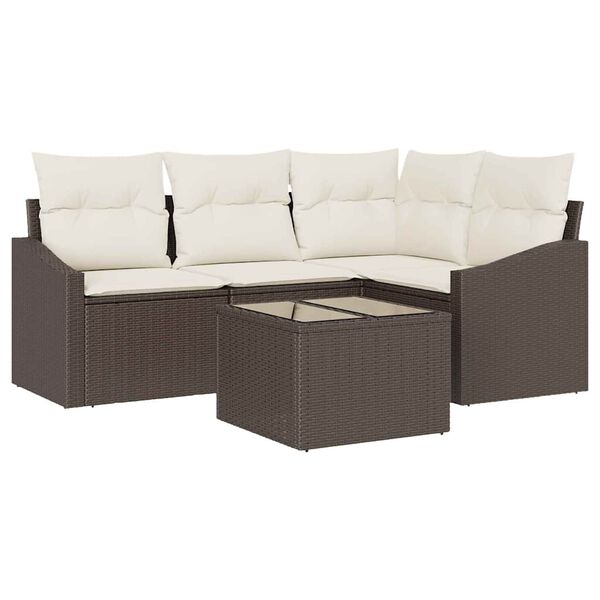 vidaXL Set di divani con cuscino 5 pcs Marrone polyrattan