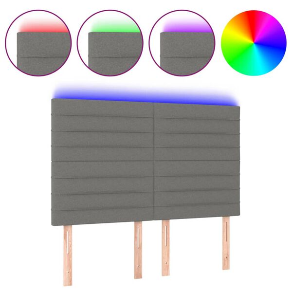 vidaXL Testiera a LED GrigioScuro 144x5x118/128cm inTessuto