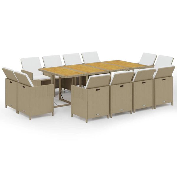 vidaXL Set da Pranzo da Giardino 13 pz con Cuscini in Polyrattan Beige