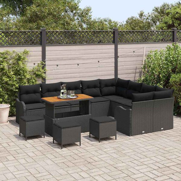 vidaXL Set Divano da Giardino con cuscino 13 pcs Nero polyrattan