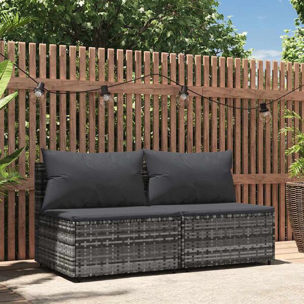 vidaXL Divani Centrali da Giardino con Cuscini 2pz Polyrattan Grigio