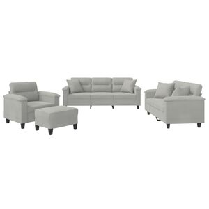 vidaXL Set Divani 4 pz con Cuscini Grigio Chiaro in Tessuto Microfibra