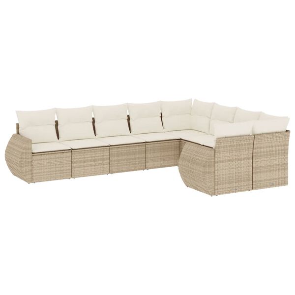 vidaXL Set Divano da Giardino 9 pz con Cuscini Beige in Polyrattan