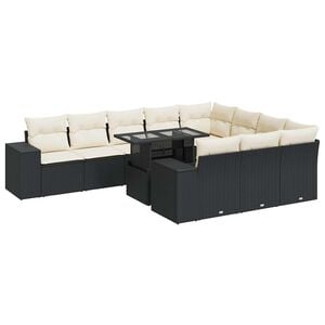 vidaXL Set Divani da Giardino 11 pz con Cuscini in Polyrattan Nero