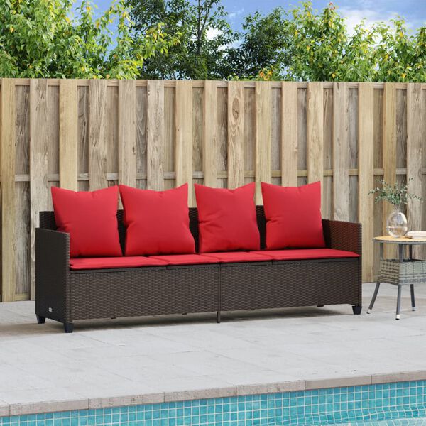 vidaXL Lettino Prendisole con Cuscini Marrone&nbsp;in Polyrattan