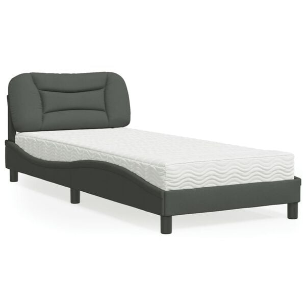 vidaXL Letto con Materasso Hvar Grigio Scuro 90x190 cm in Tessuto