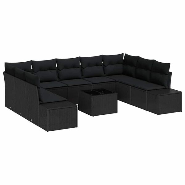 vidaXL Set Divano da Giardino con cuscino 9 pcs Nero Polyrattan