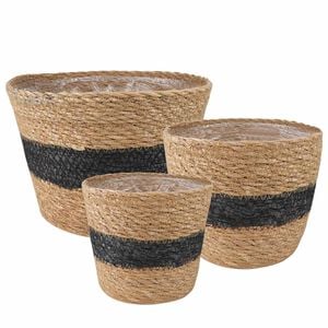vidaXL 3 pz Naturale e Nero &Oslash;26 x 19 cm 100% Erba marina
