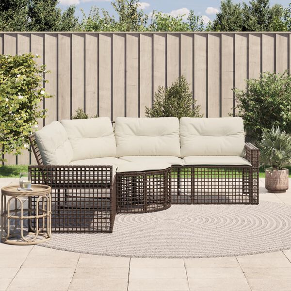vidaXL Divano da Giardino a L con Cuscini e Pouf Marrone in Polyrattan