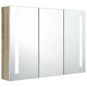 vidaXL Armadietto Bagno con Specchio e LED 89x14x62 cm Bianco e Rovere