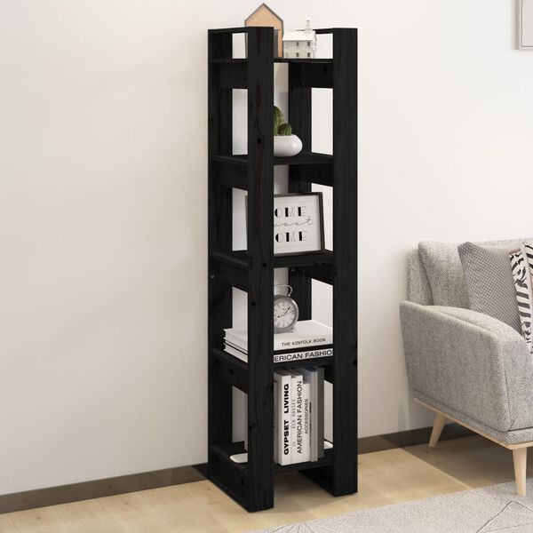 vidaXL Libreria/Divisorio Nero 41x35x160 cm in Legno Massello di Pino