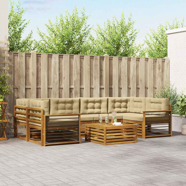 vidaXL Set di divani da esterno con cuscino 8 pcs Naturale e Beige