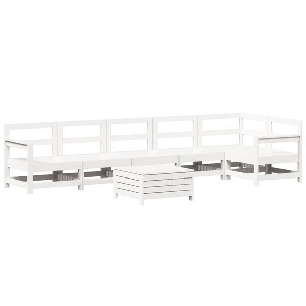 vidaXL Set Divani da Giardino 7 pz Bianco in Legno Massello di Pino