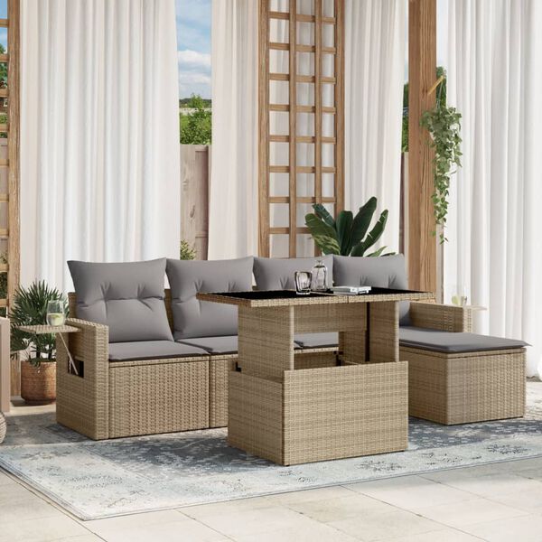 vidaXL Set Divano da Giardino 6 pz con Cuscini Beige in Polyrattan