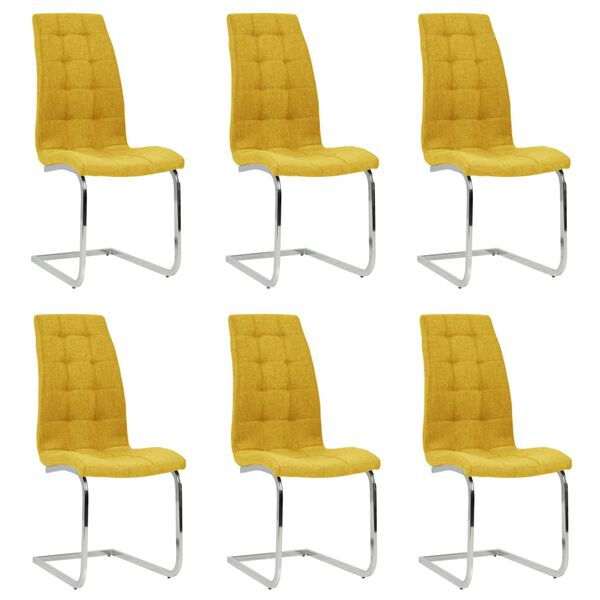 vidaXL Sedie da Pranzo a Sbalzo 6 pz Gialle in Tessuto