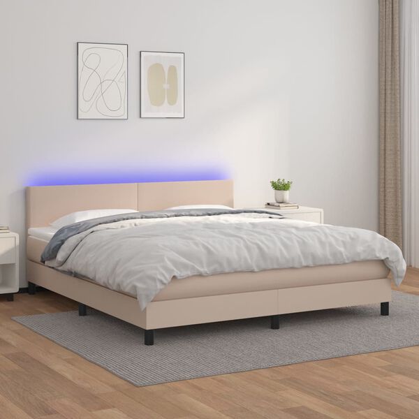 vidaXL Giroletto Molle Materasso e LED Cappuccino 180x200cm Similpelle