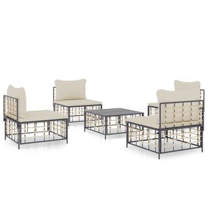 vidaXL Set Divani da Giardino 5 pz con Cuscini Antracite in Polyrattan