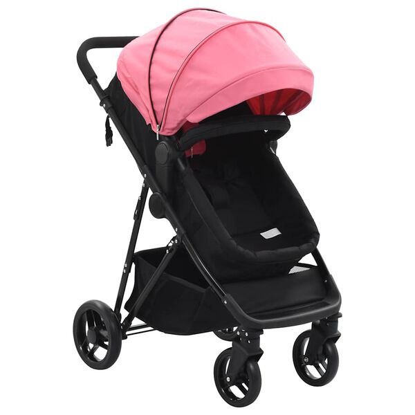 vidaXL Passeggino/Carrozzina 2-in-1 Rosa e Nero in Acciaio
