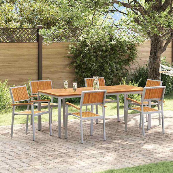 vidaXL Set da Pranzo per Giardino 7 pcs Grigio e marrone