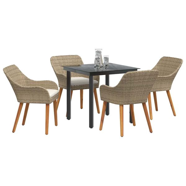 vidaXL Set da Pranzo per Giardino con cuscino 5 pcs Beige polyrattan