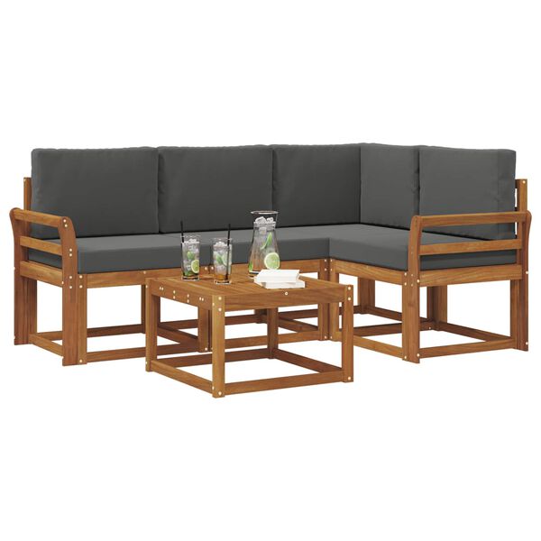 vidaXL Set di divani da esterno con cuscino 5 pcs Naturale e Antracite