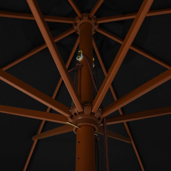 vidaXL Ombrellone da Esterni con Palo in Legno 330 cm Nero